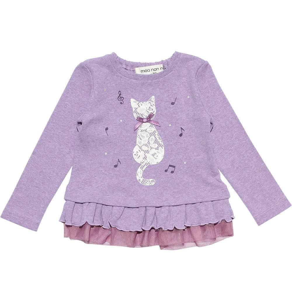 Baby Clothing Girl Baby Size Neko Print Tulle Frill T -shirt Purple (91) front