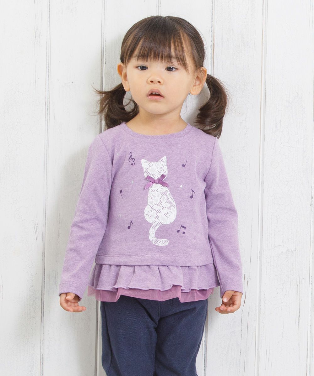 Baby Clothes Girl Baby Size Neko Print Tulle Frill T -shirt Purple (91) Model image Up
