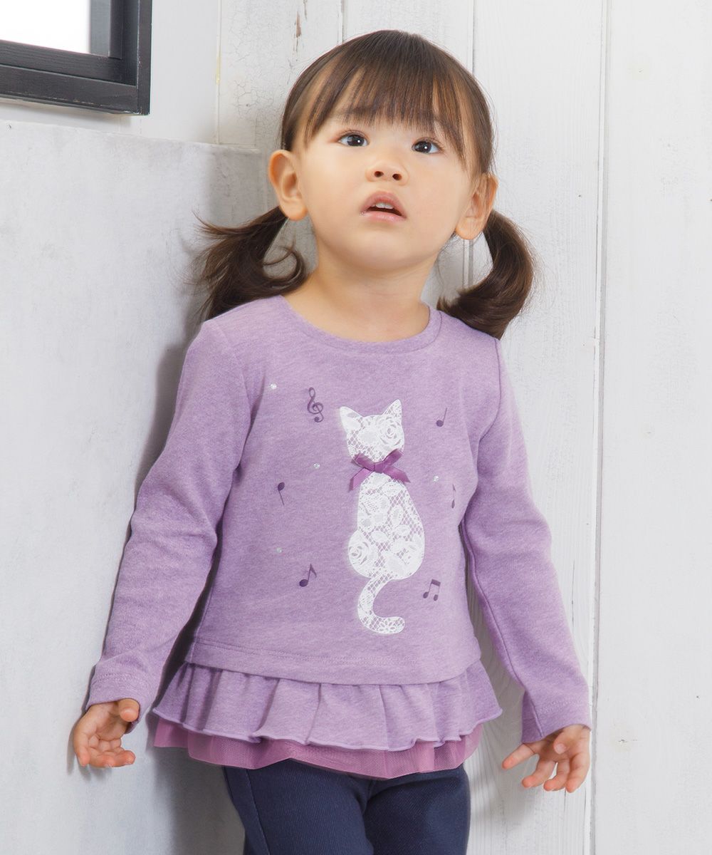 Baby Clothing Girl Baby Size Neko Print Tulle Frill T -shirt Purple (91) Model Image 1