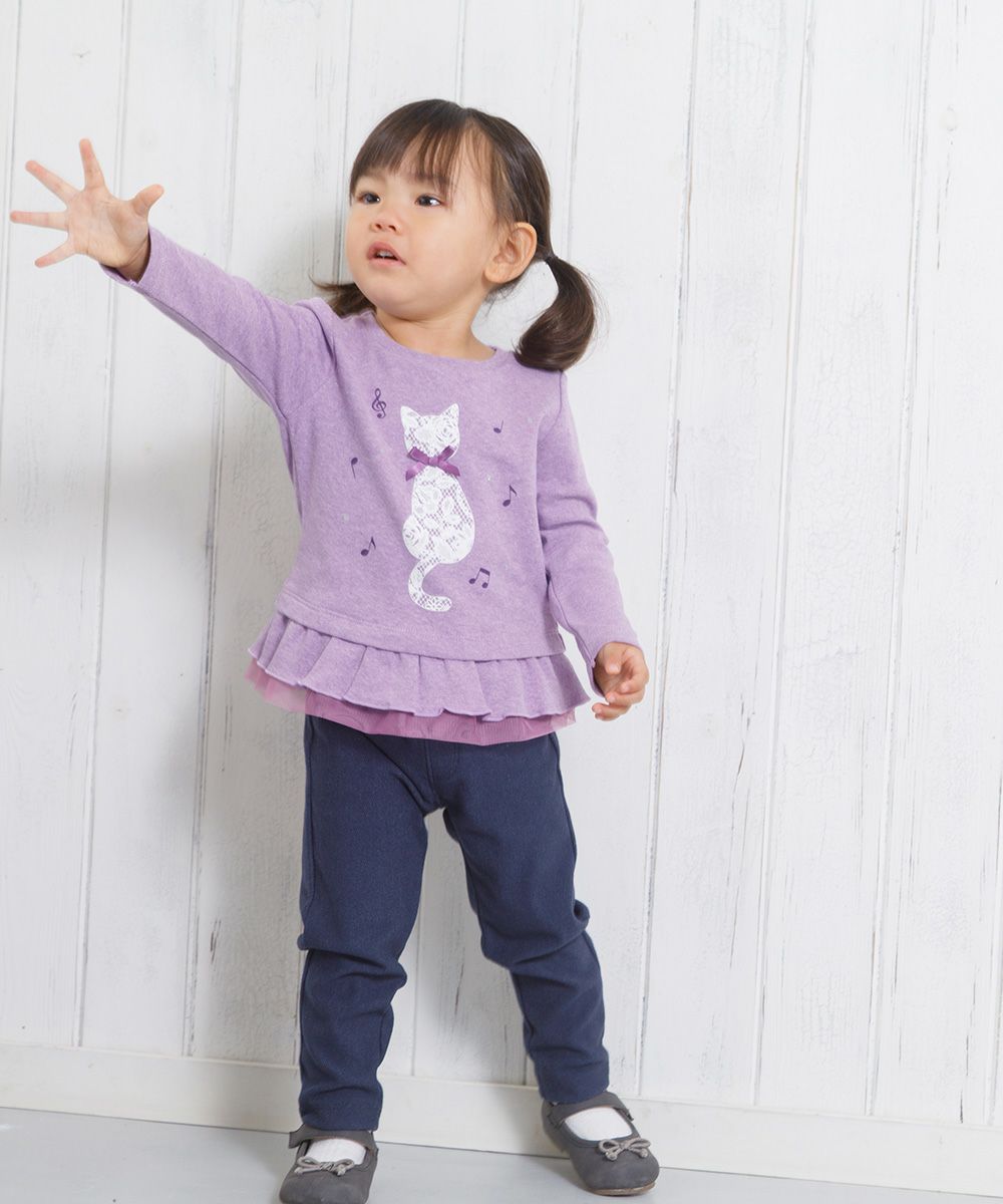 Baby Clothing Girl Baby Size Neko Print Tulle Frill T -shirt Purple (91) Model Image 2