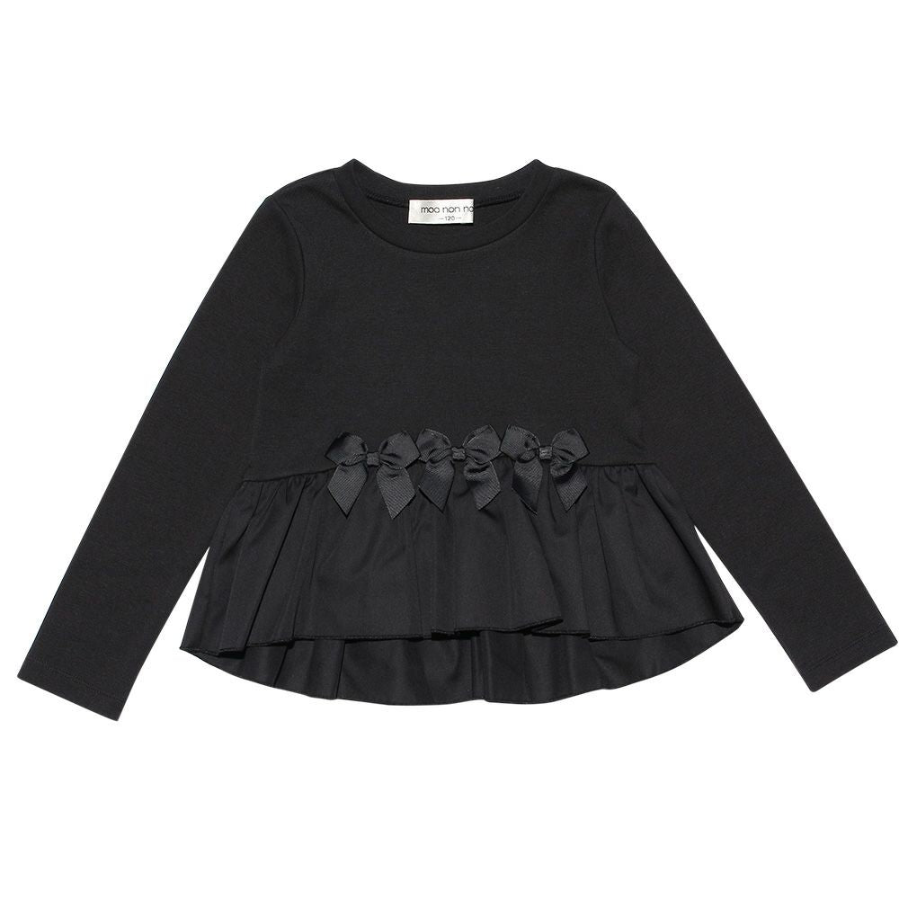 Gather frill T -shirt with ribbon Black front