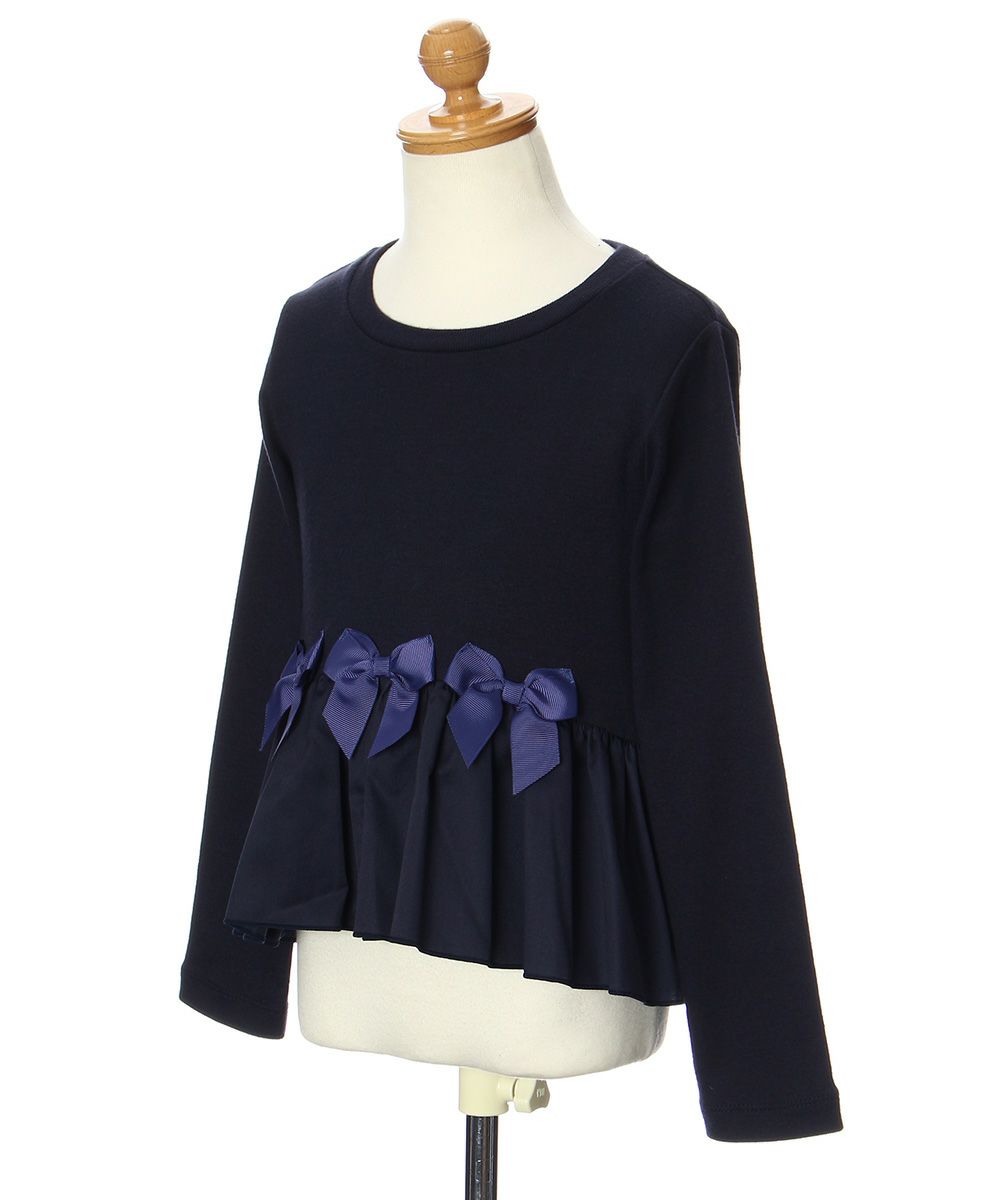 Gather frill T -shirt with ribbon Navy torso