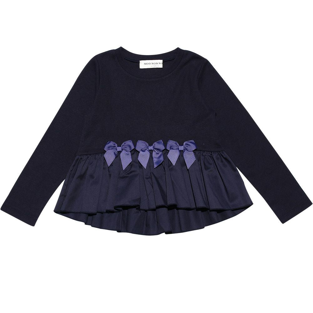 Gather frill T -shirt with ribbon Navy front