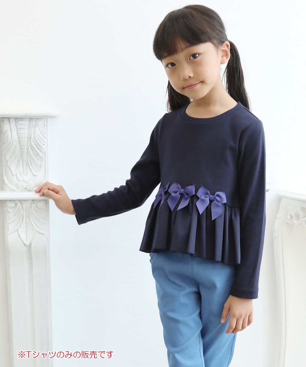 Gather frill T -shirt with ribbon Navy model image 1