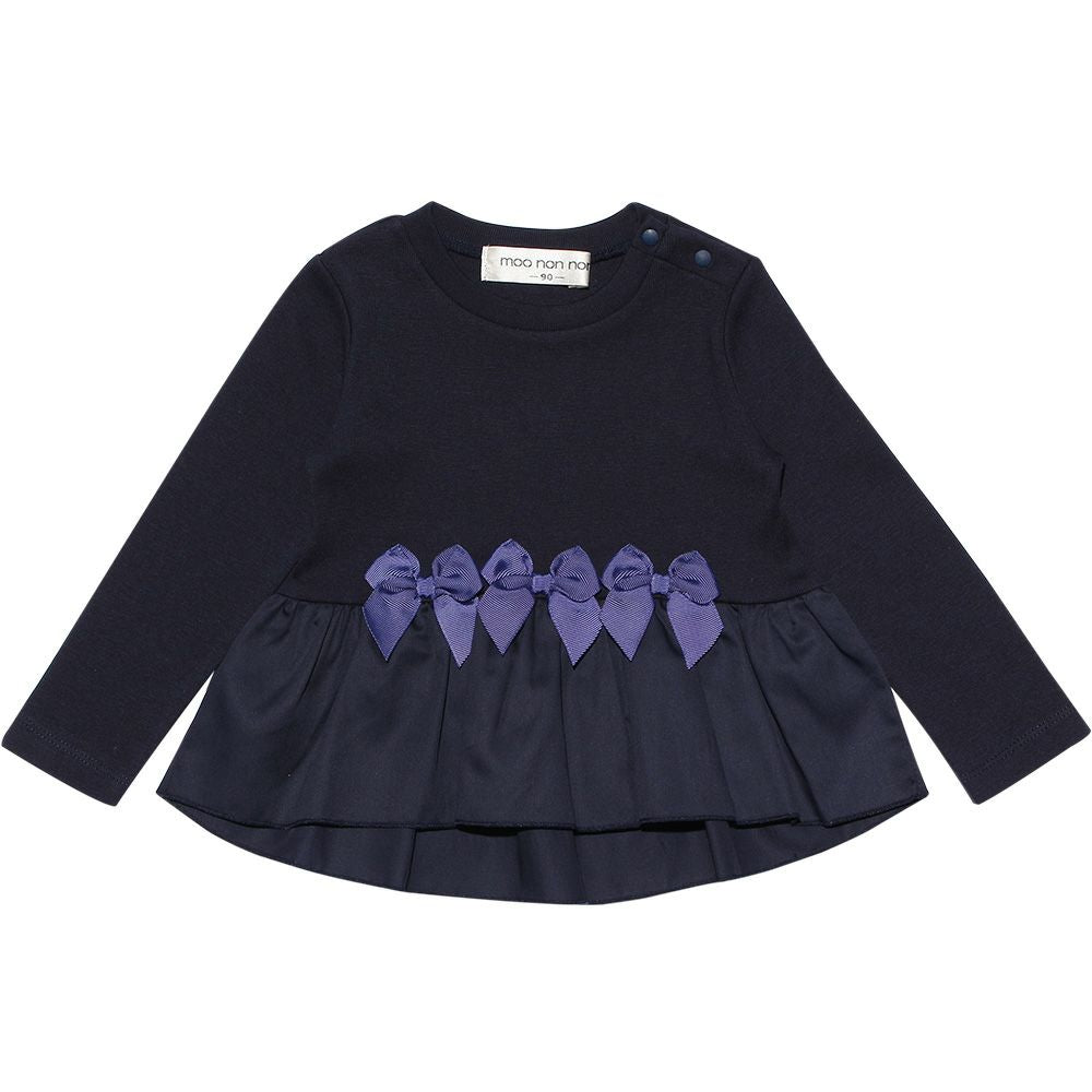 Gather frill T -shirt with baby size ribbon Navy front