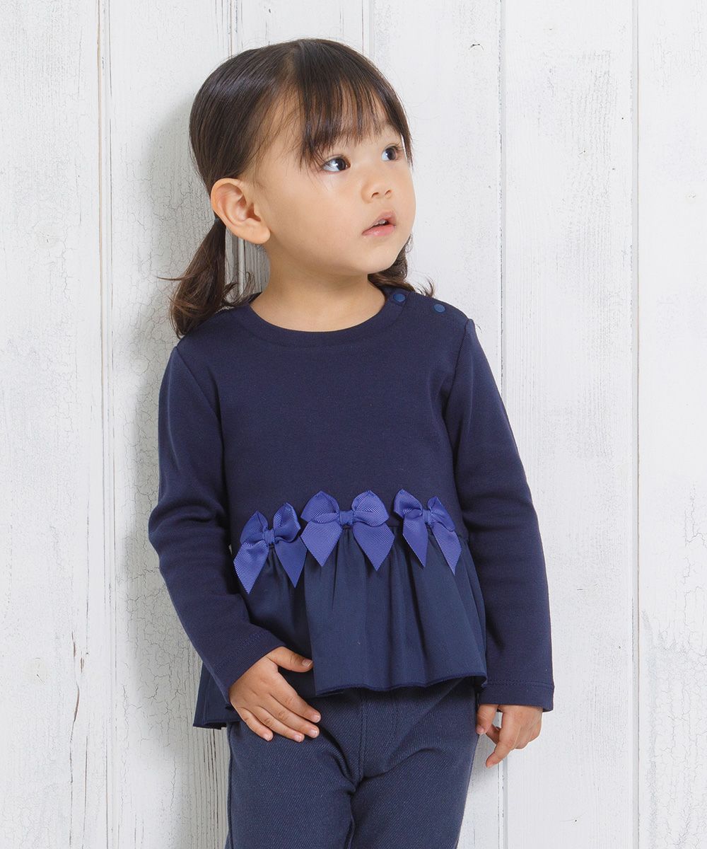 Gather frill T -shirt with baby size ribbon Navy model image 1