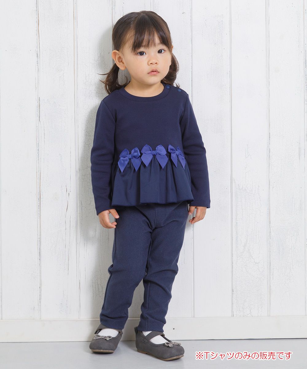 Gather frill T -shirt with baby size ribbon Navy model image 2