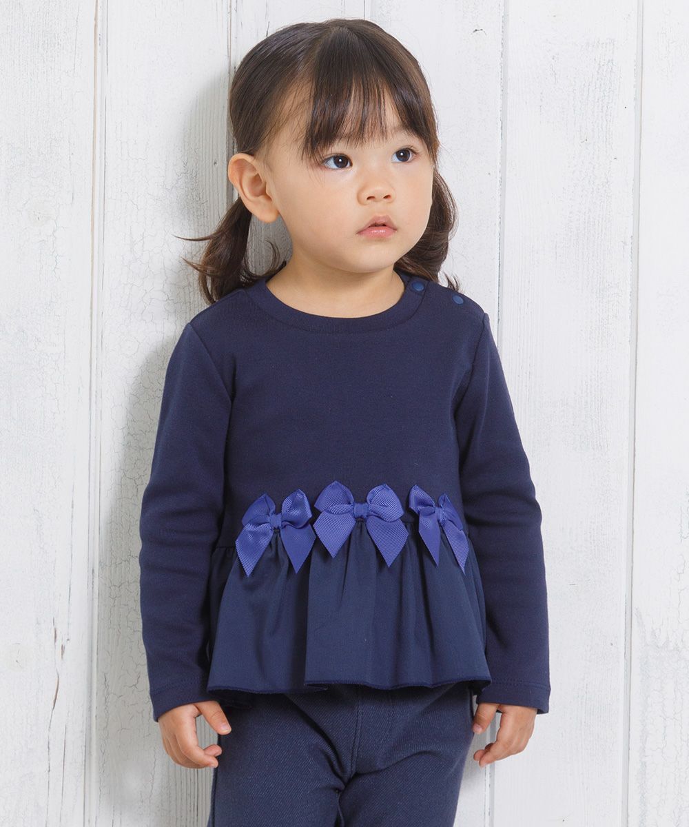 Gather frill T -shirt with baby size ribbon Navy model image 3