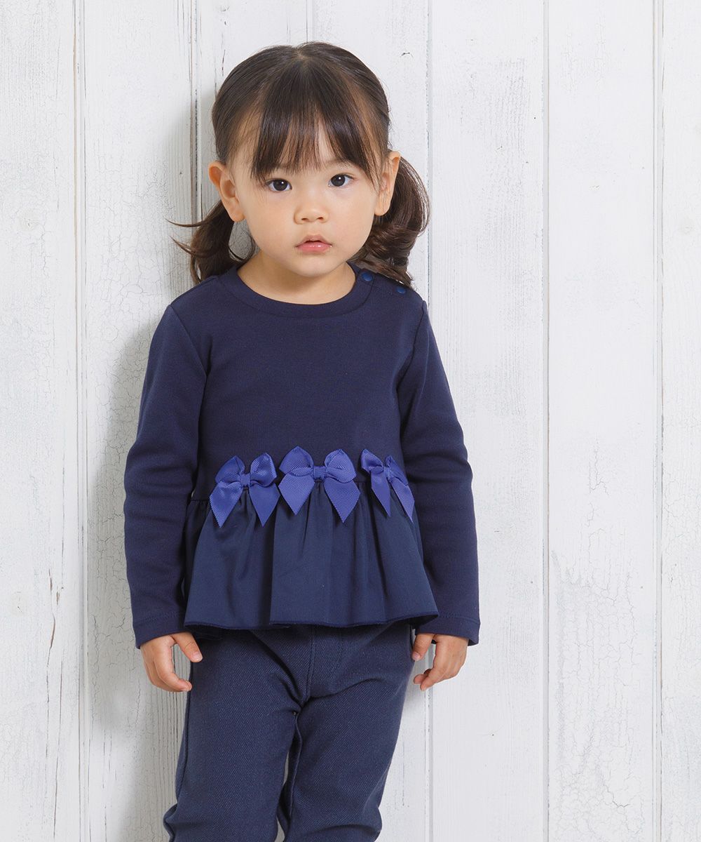 Gather frill T -shirt with baby size ribbon Navy model image 4