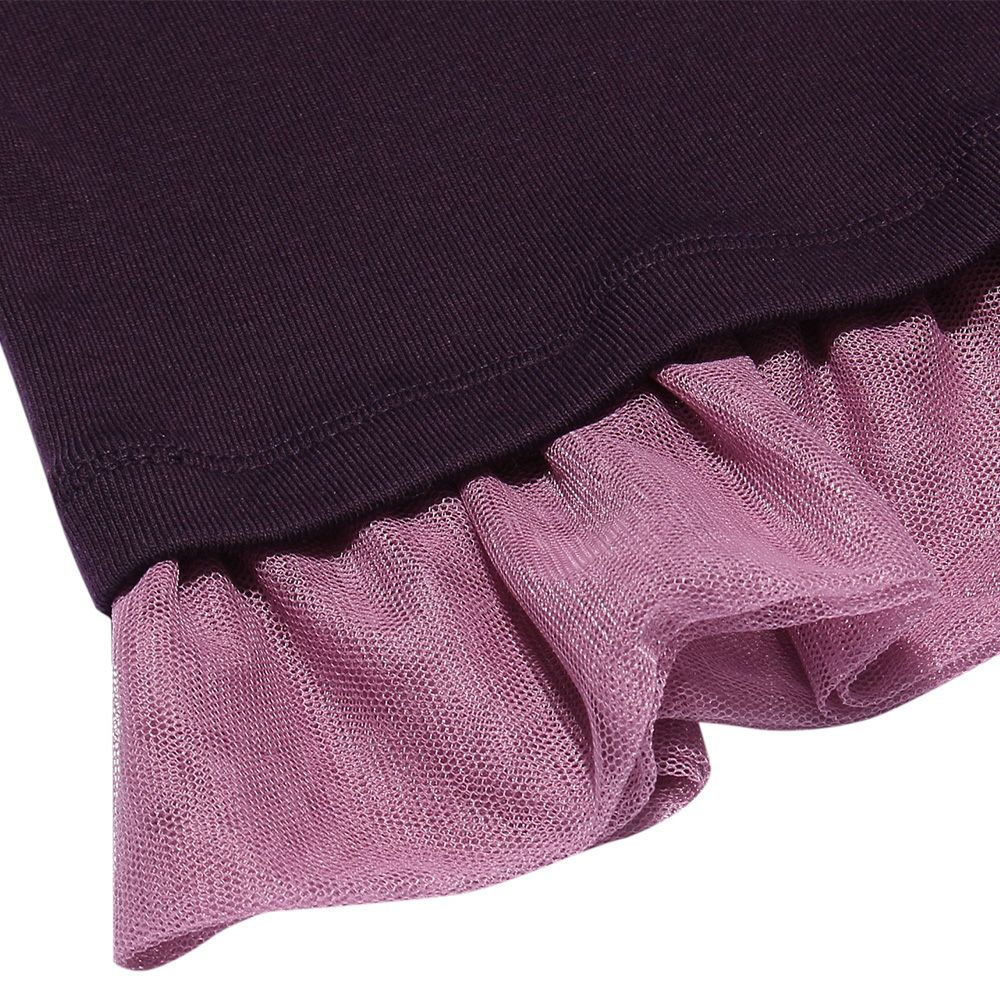 Children's clothing Girls' Development Motif with motif tulle frill T -shirt purple (91) Design point 2