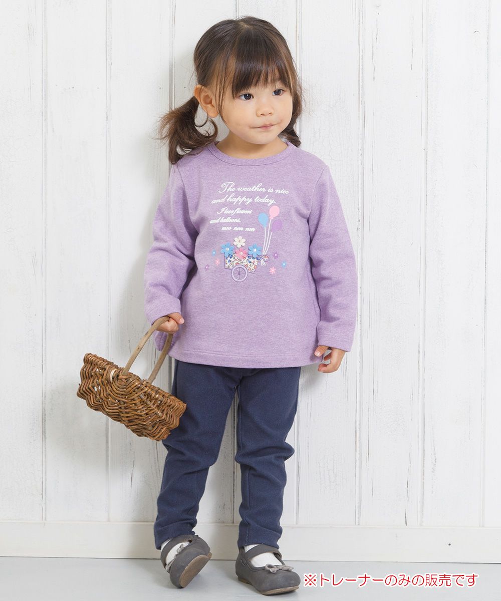Baby Clothes Girl Baby Size Flowers Motif & Lame Print & Applike Back Trainer Purple (91) Model Image