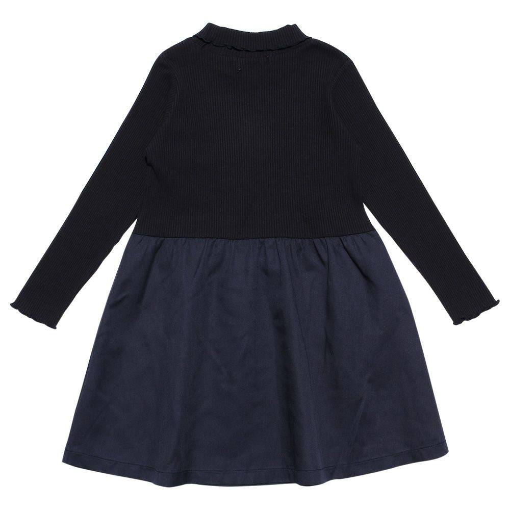 Children's clothing girl ribbon Rib knit tortrate neck dress navy (06) back