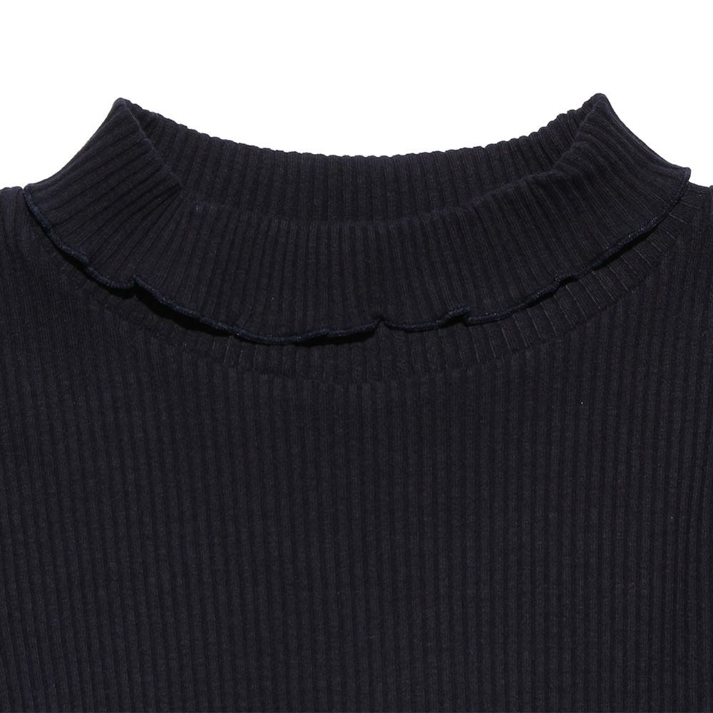 Children's clothing girl ribbon Live knit tortrate neck dress navy (06) Design point 1