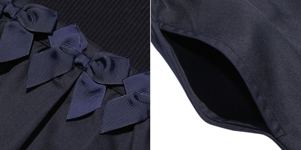 Children's clothing girl ribbon Rib knit tortrate neck dress navy (06) Design point 2