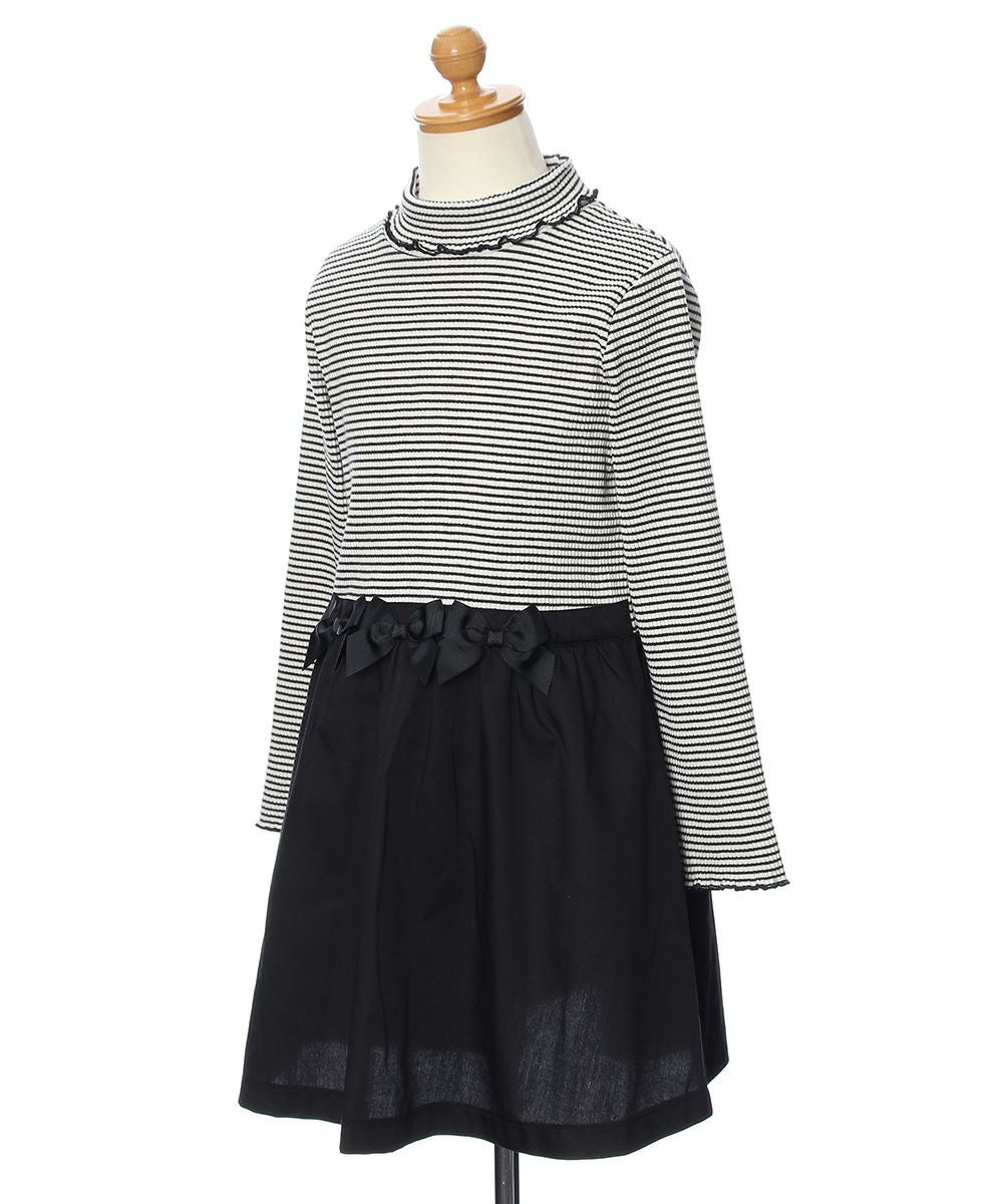 Children's clothing girl ribbon Live knit tortrate neck dress white x black (10) torso