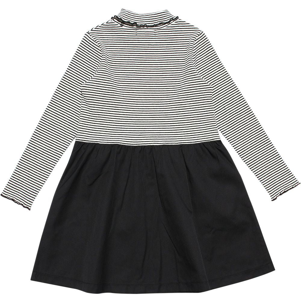 Children's clothing girl ribbon Rib knit tortrate neck dress white x black (10) back