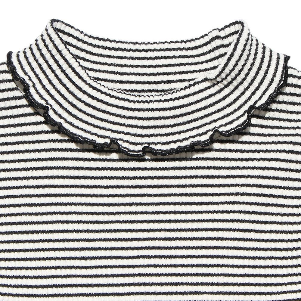 Children's clothing Girls Ribbon Rib Knit Turtleneck One Piece White x Black (10) Design Point 1