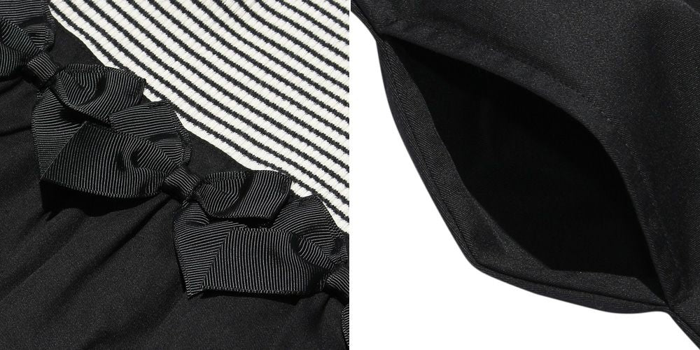 Children's clothing girl ribbon Live knit tortrate neck dress white x black (10) Design point 2