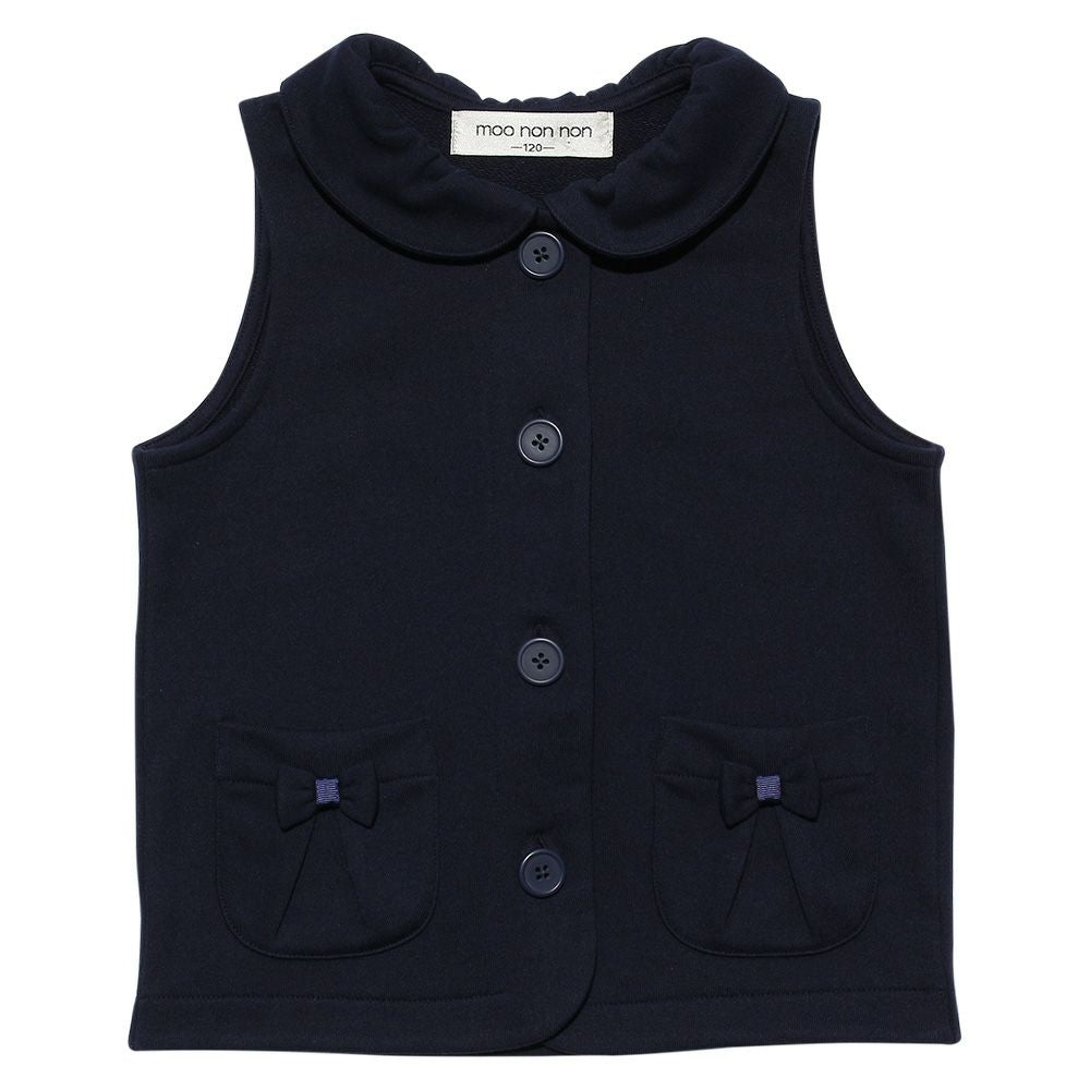 Children's clothing girl ribbon pocket with collar lining with collar best navy (06) front