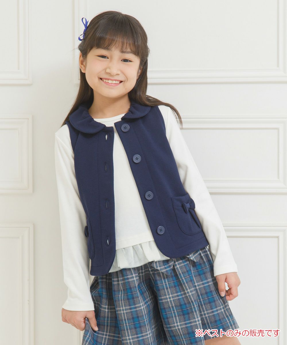 Children's clothing girl ribbon pocket with collar lining with collar best navy (06) Model image up