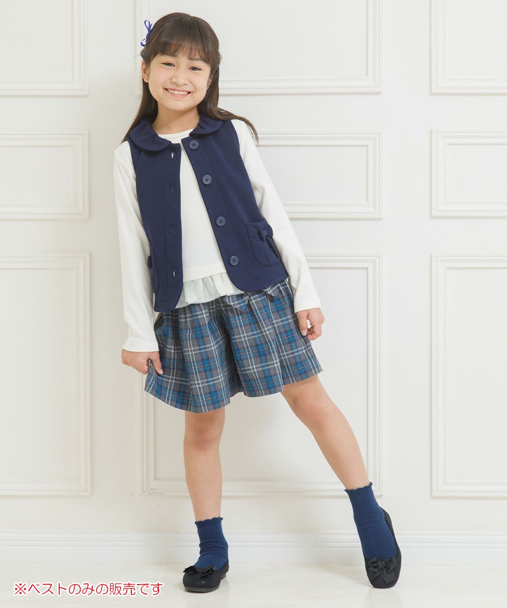 Children's clothing girl ribbon pocket with collar lining with collar best navy (06) model image whole body