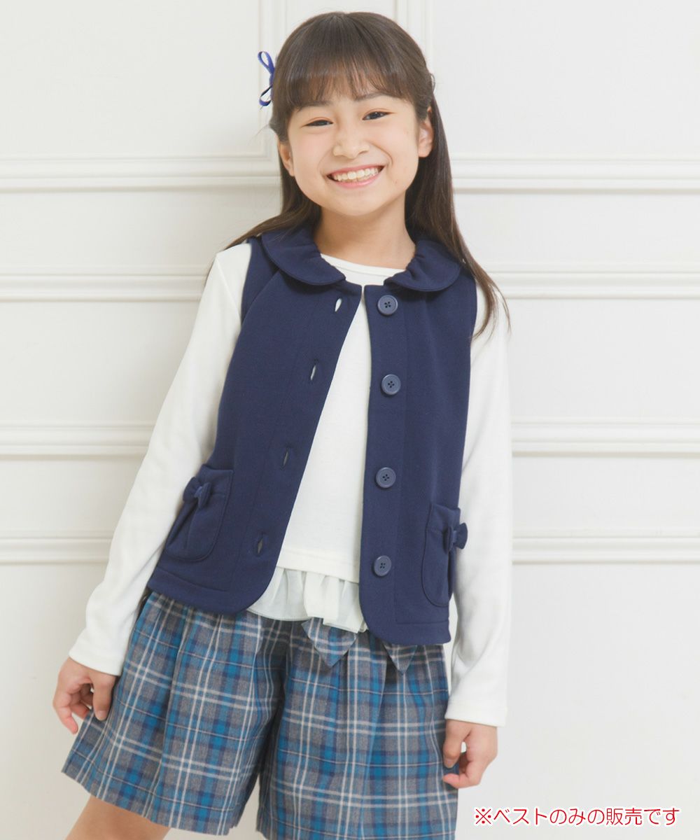 Children's clothing girl ribbon pocket with collar lining with collar best navy (06) model image 1