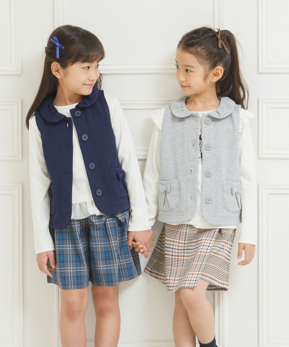 Children's clothing girl ribbon pocket with collar lining with collar best navy (06) model image 2