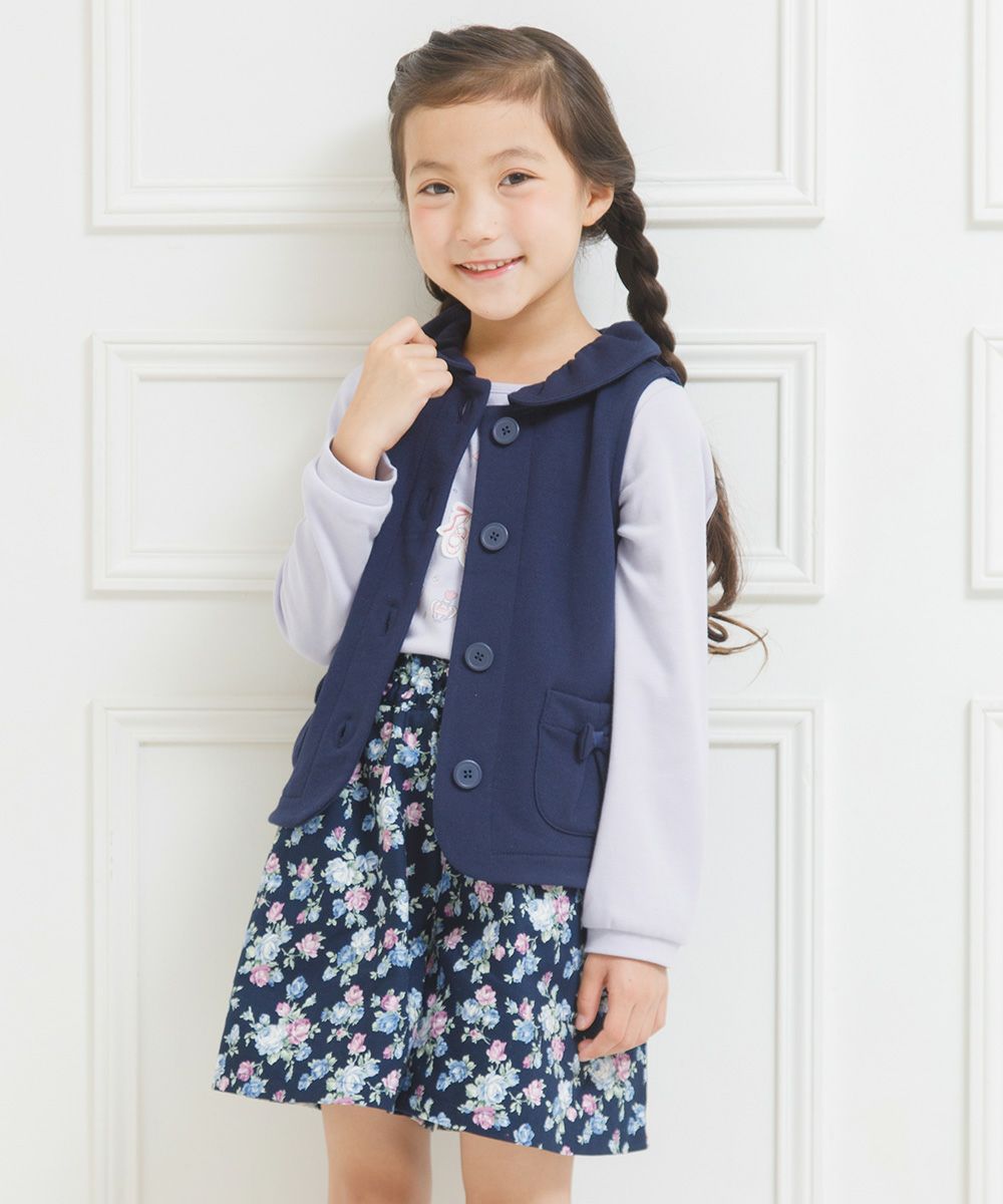 Children's clothing girl ribbon pocket with collar lining with collar best navy (06) model image 3