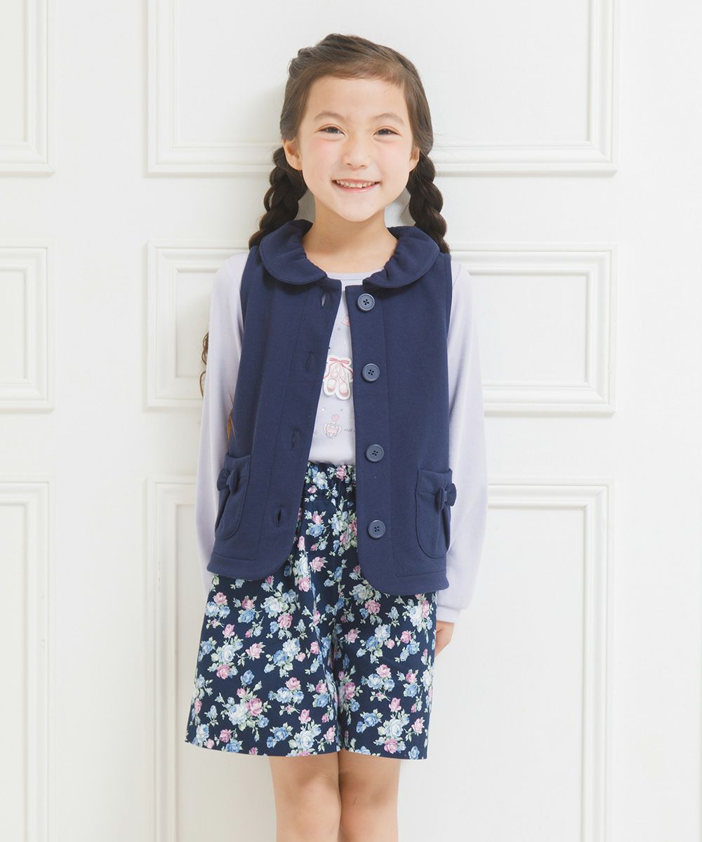 Children's clothing girl ribbon pocket with collar lining with collar best navy (06) model image 4