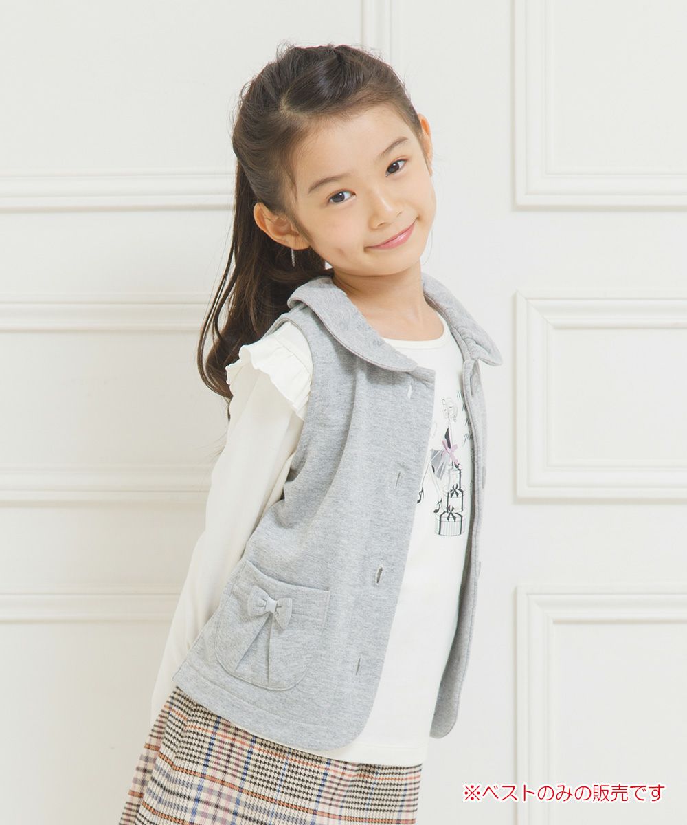 Children's clothing girl ribbon pocket with collar lining with collar best heather gray (92) Model image up