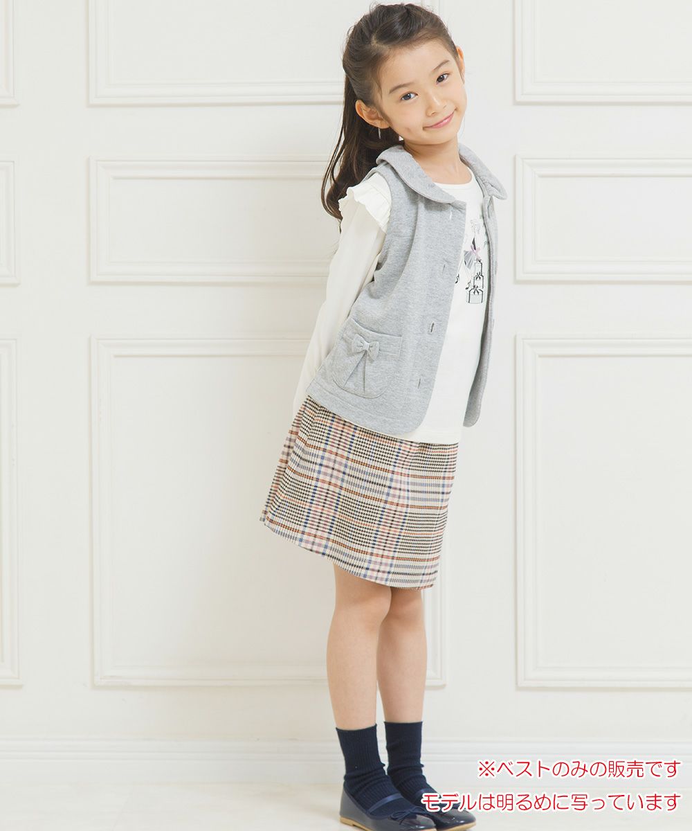 Children's clothing girl ribbon pocket with collar lining with collar vest heather gray (92) model image whole body