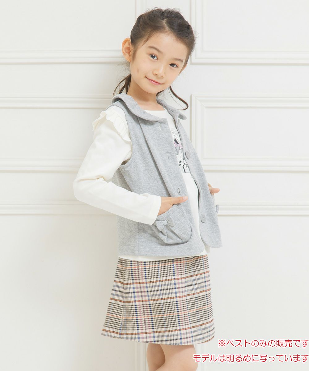 Children's clothing girl ribbon pocket with collar lining with collar vest heather gray (92) model image 1