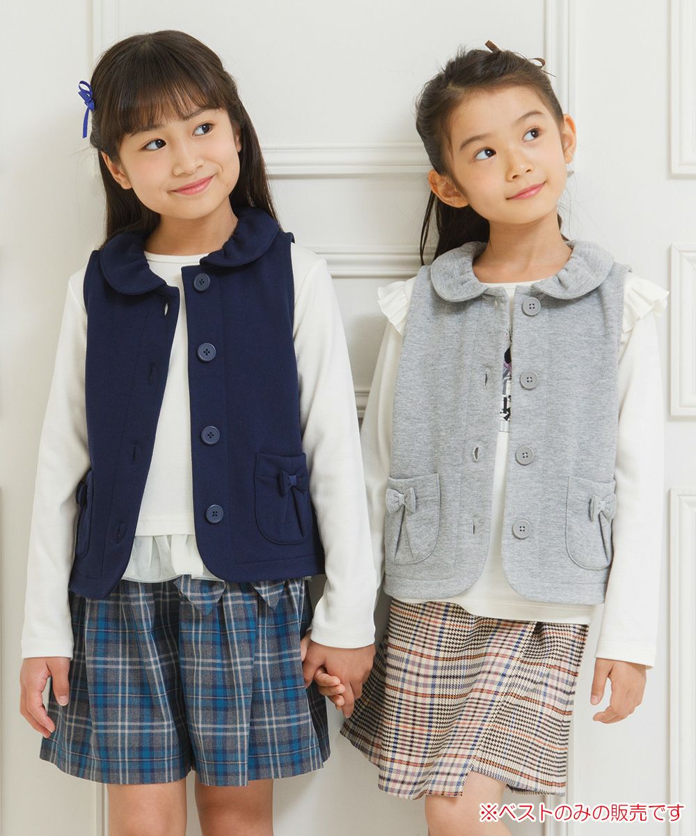 Children's clothing girl ribbon pocket with collar lining with collar vest heather gray (92) model image 2