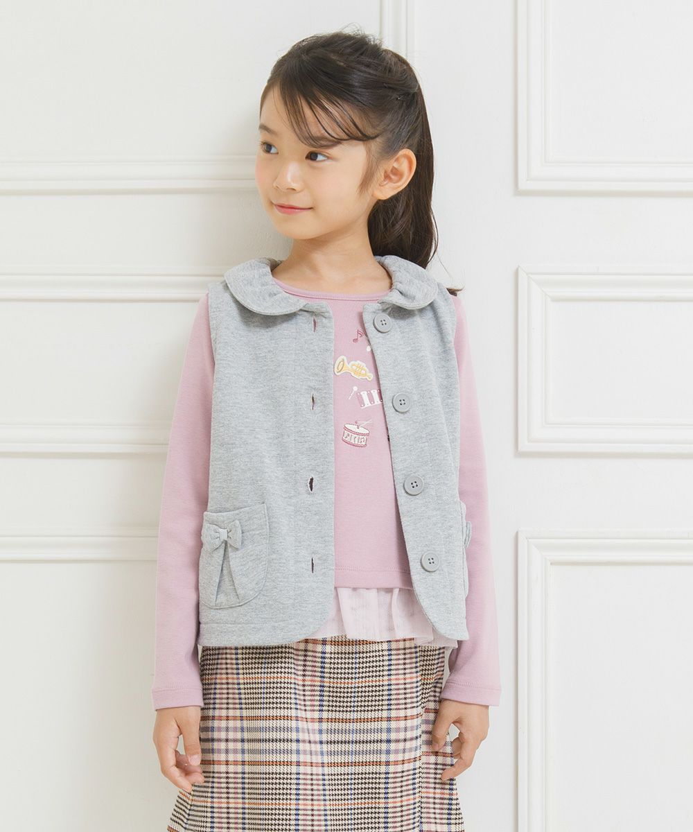 Children's clothing girl ribbon pocket with collar lining with collar vest heather gray (92) model image 3