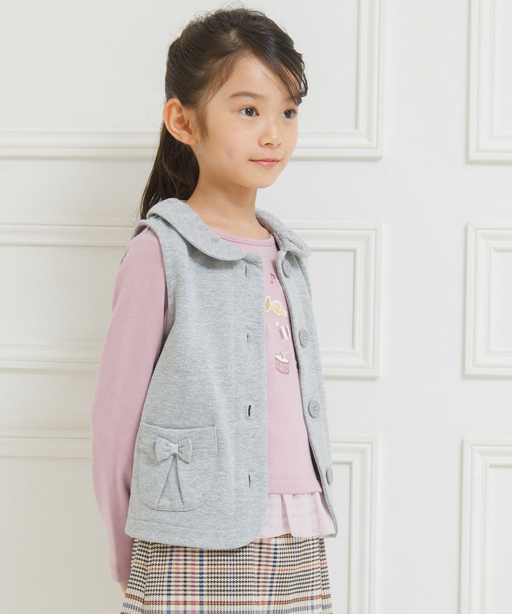 Children's clothing girl ribbon pocket with collar lining with collar vest heather gray (92) model image 4