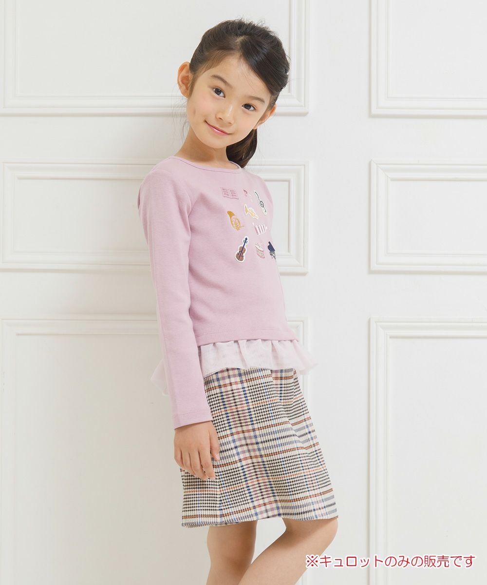 Children's clothing girl check pattern skirt style culotto pants beige (51) model image 1