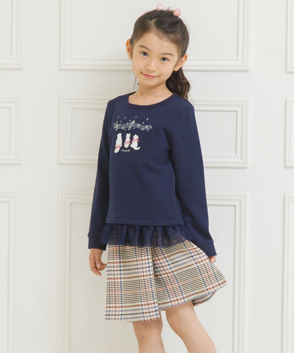Children's clothing girl check pattern skirt style culotto pants beige (51) model image 3