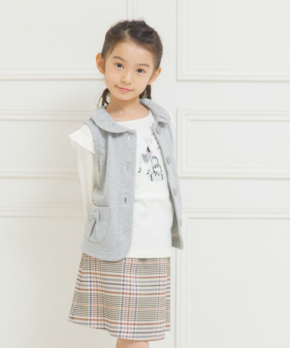 Children's clothing girl check pattern skirt style culotto pants beige (51) model image 4