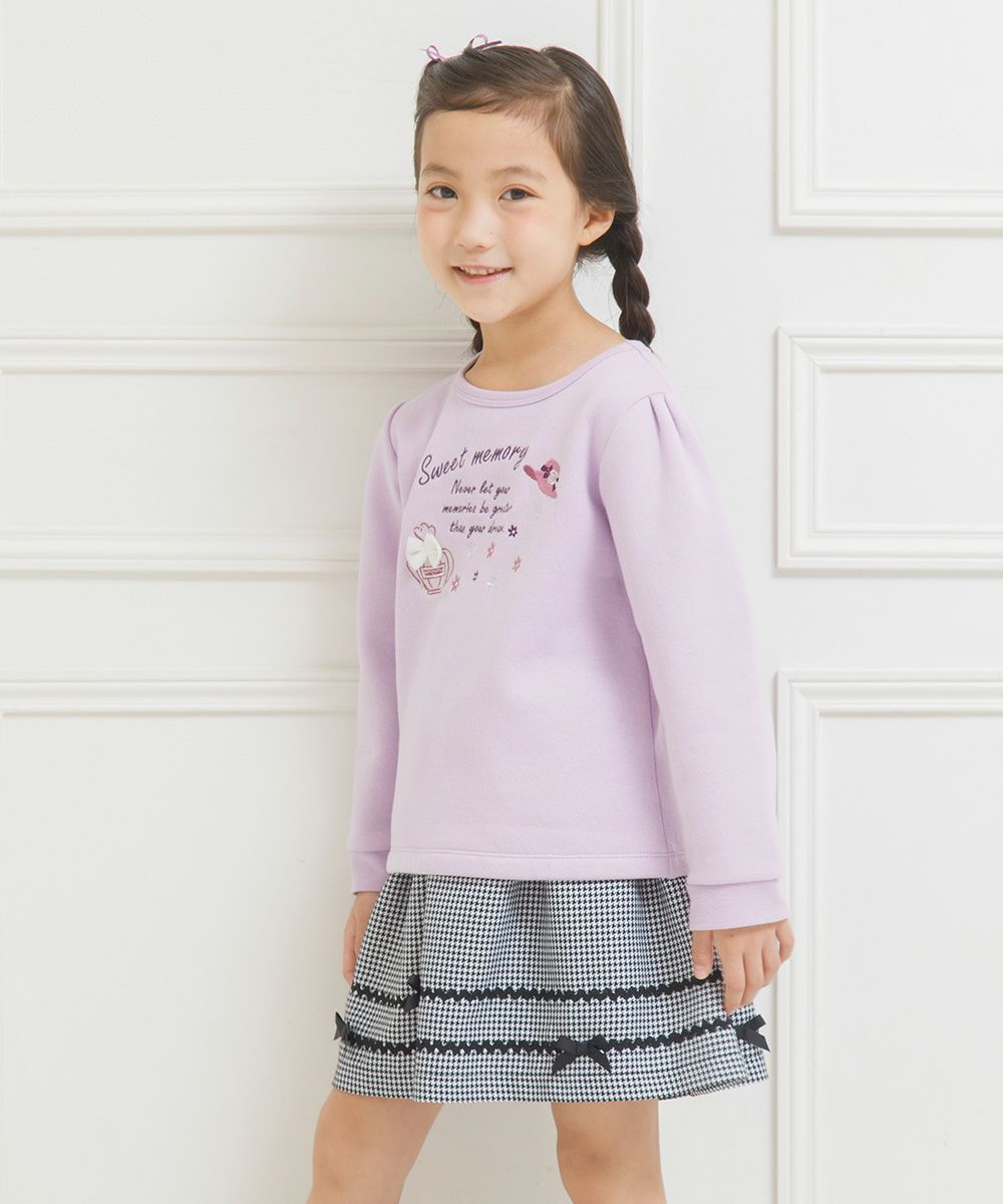 Children's clothing girl ribbon & tape Scrap pattern skirt white x black (10) model image 3
