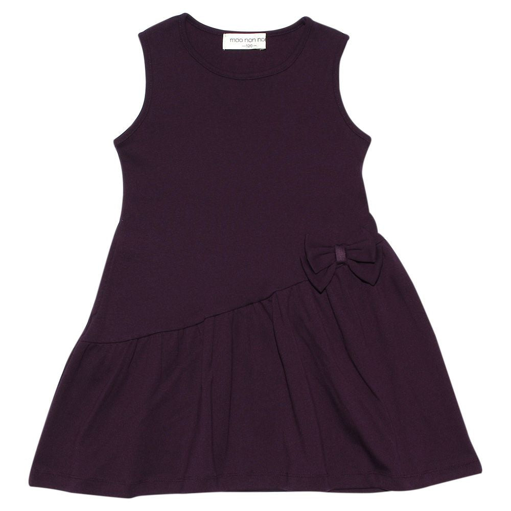 Gathered dress with ribbon Purple front