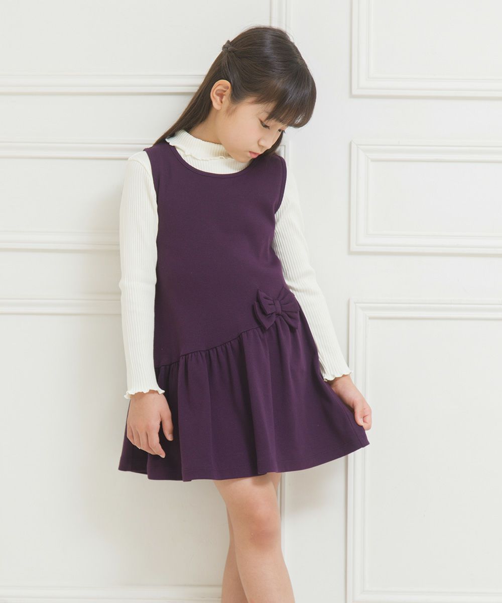 Gathered dress with ribbon Purple model image 2