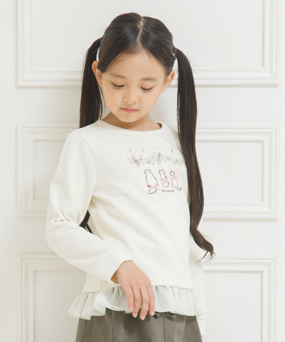 Children's clothing girl note & cat -chan embroidery tulle frills & ribbon back hair trainer ivory (12) model image 2