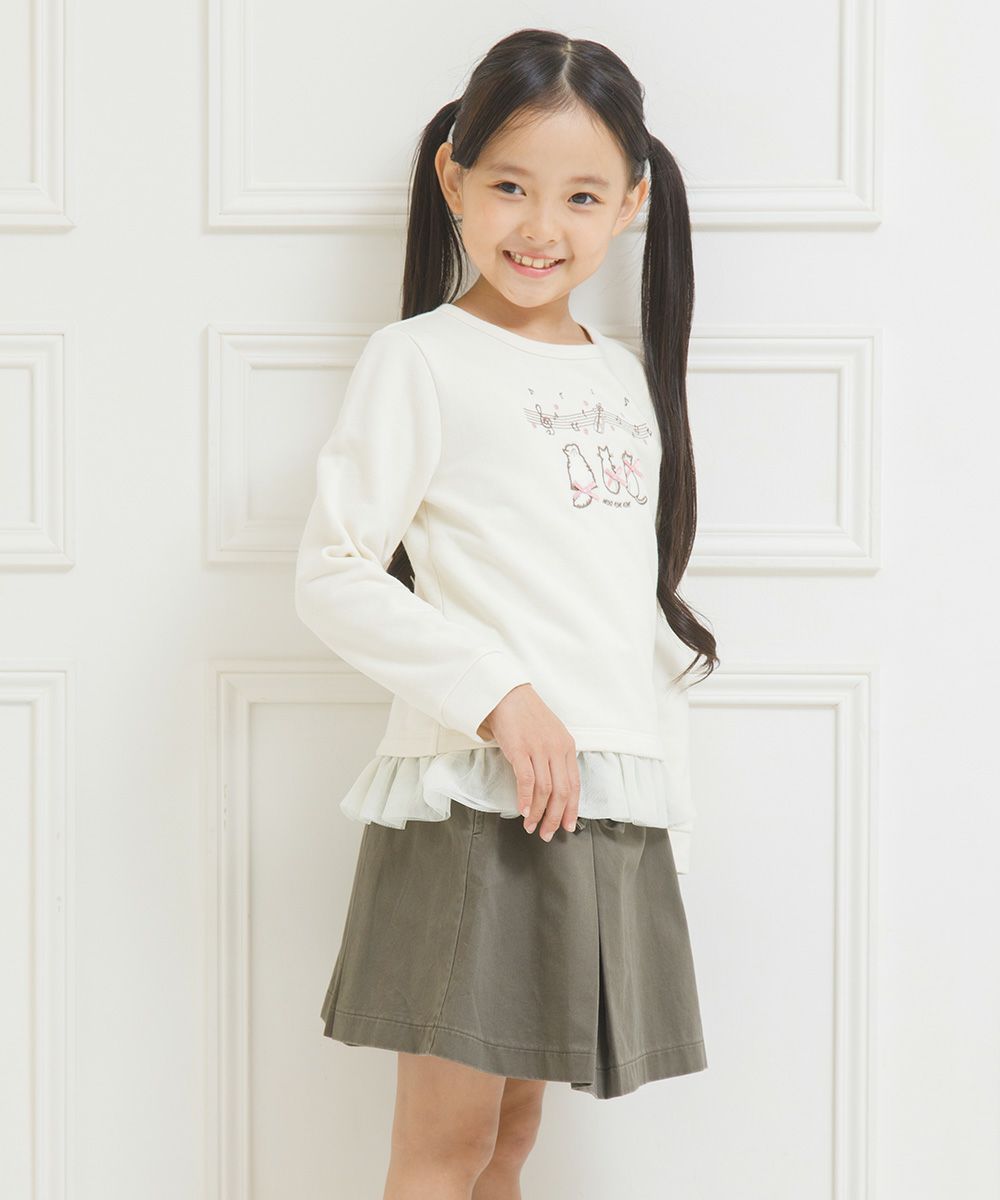 Children's clothing girl note & cat -chan embroidery tulle frills & ribbon back hair trainer ivory (12) model image 3
