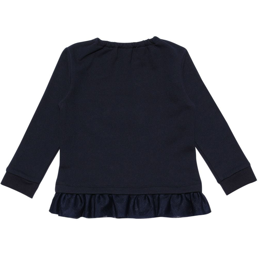 Baby clothes girl baby size note & cat embroidery tulle frilled & ribbon with ribbon navy navy (06) back