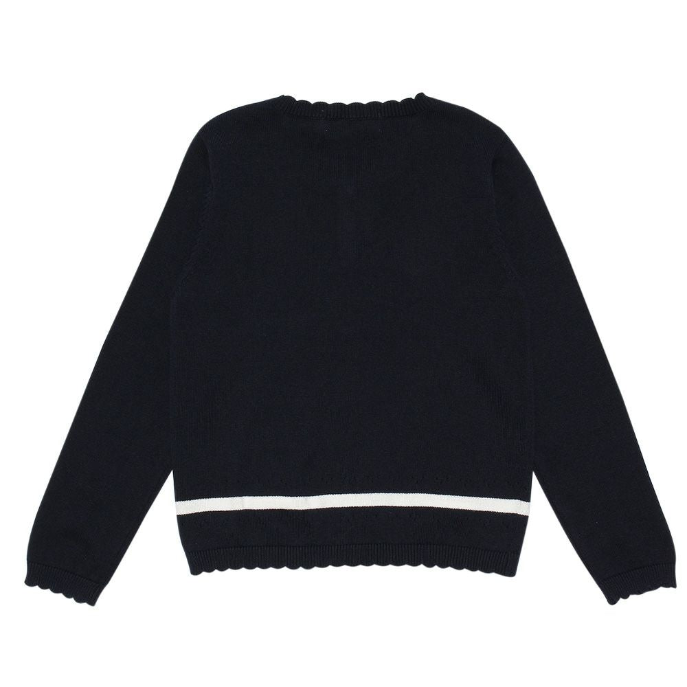 100 % cotton line & ribbon cardigan Navy back