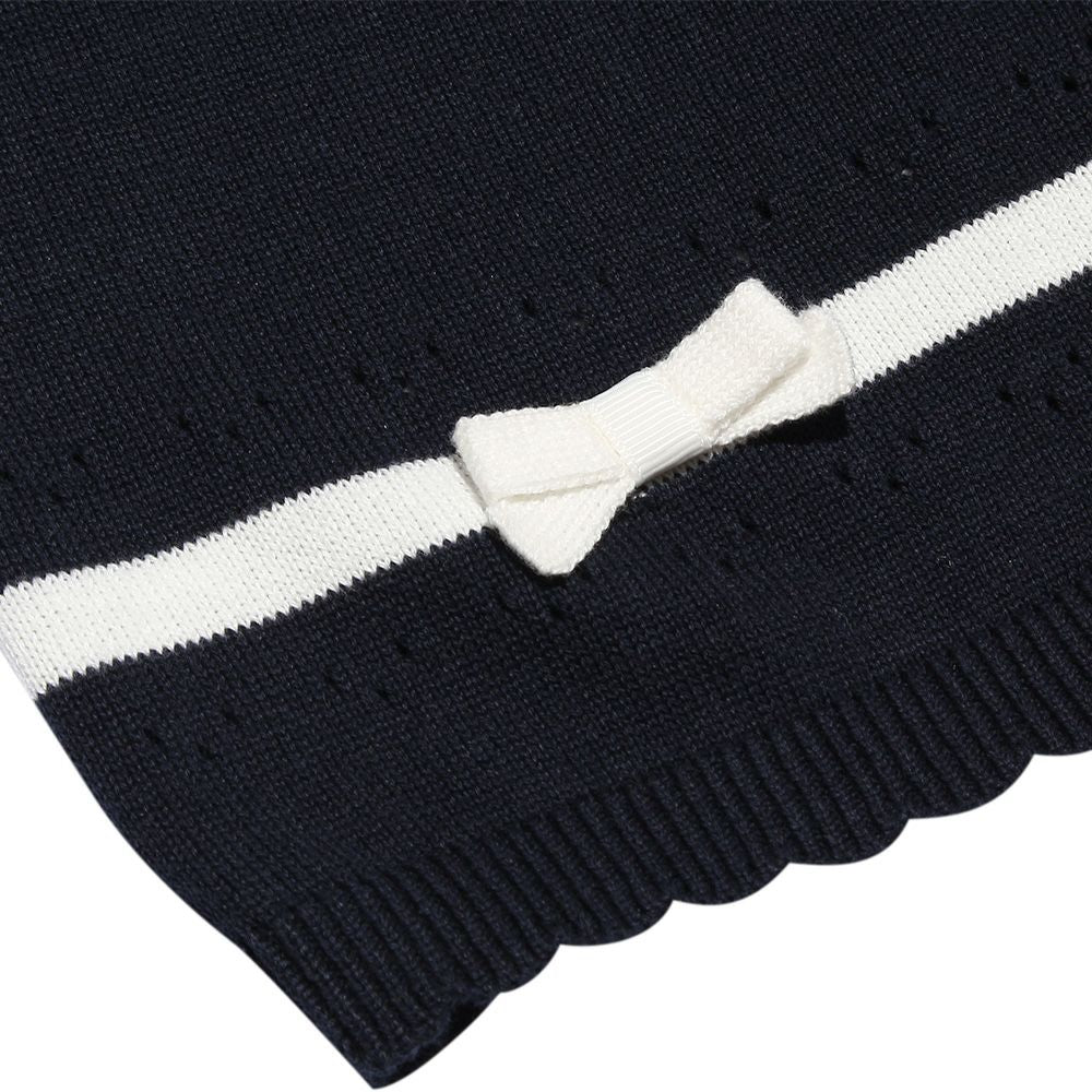100 % cotton line & ribbon cardigan Navy Design point 1
