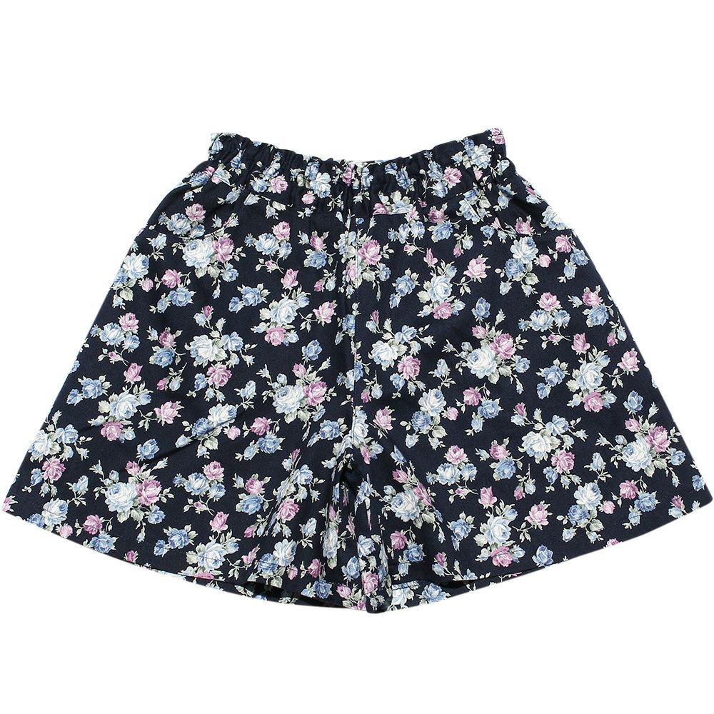 Children's clothing girls Japanese floral pattern Waist rubber culott pants navy (06) front