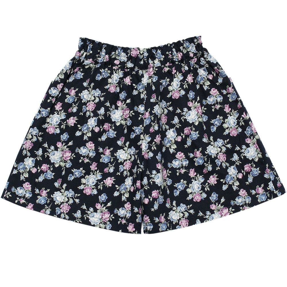 Children's clothing girl made in Japan Floral pattern Waist rubber culott pants navy (06) back