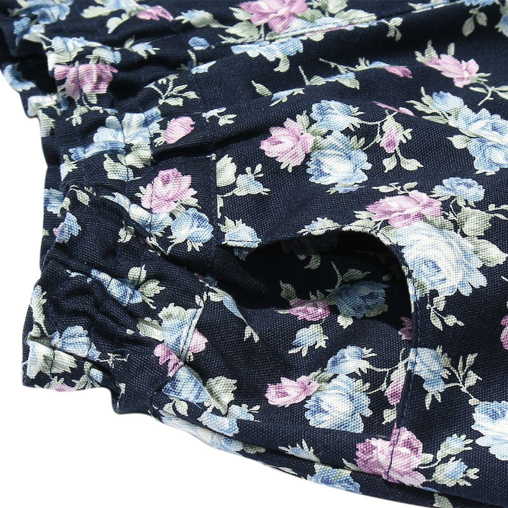 Children's clothing girls made in Japan Floral pattern Waist rubber culott pants navy (06) Design point 1