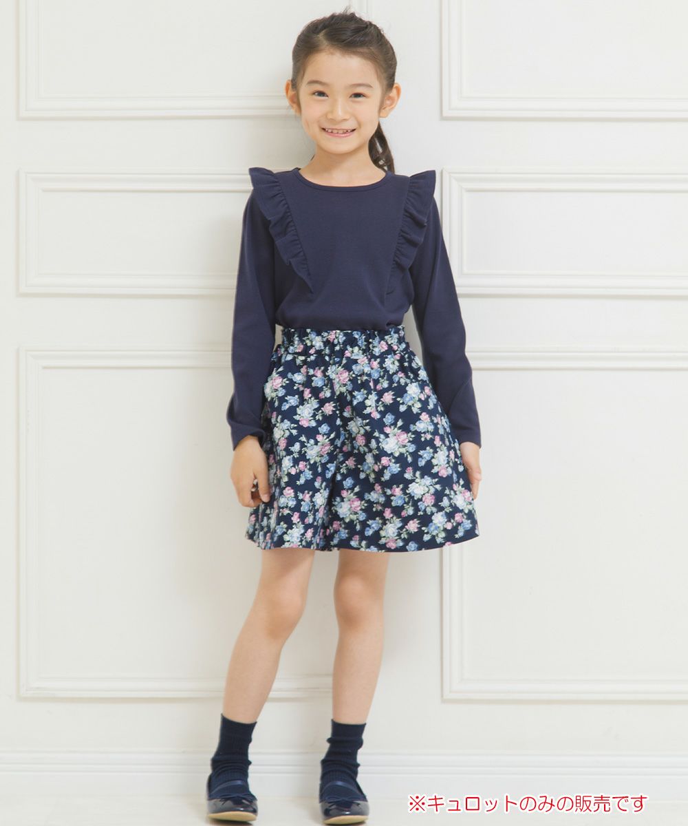 Children's clothing girls Japanese floral pattern Waist rubber culott pants navy (06) model image whole body